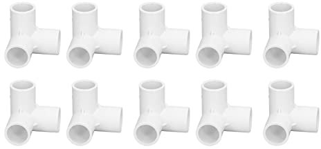3 Way PVC Pipe Fittings, Elbow Joint Plastic Right Angle Tee Corner Connector 20mm Inner Diameter 10PCS (White)