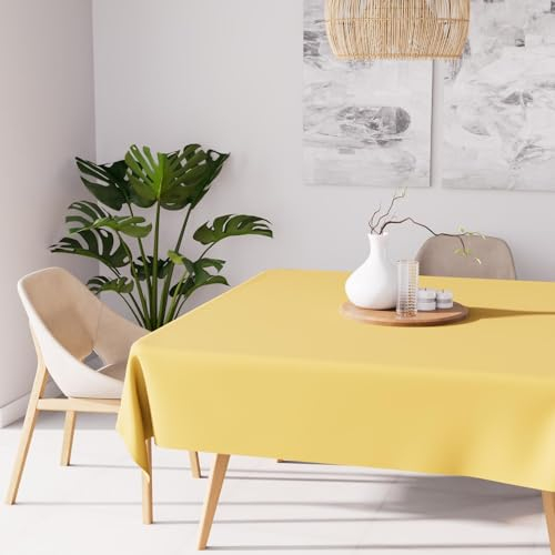 Soleil d'ocre, Alix Nappe carrée Anti-tâches, Polyester, Jaune radieux, 140x140 cm