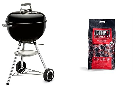 Weber Barbecue à Charbon Classic Kettle 47 cm - Barbecue à Couvercle, Thermomètre Intégré & Briquettes de Charbon - Sac 8 kg - Charbon de Bois pour Barbecues Weber - Combustible BBQ