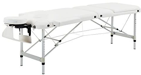 HOMCOM Table de Massage 3 Zones Pliante cosmétique lit de Massage Portable Charge Max. 225 Kg Hauteur réglable Cadre en Alliage d'aluminium Blanc