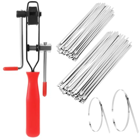 Gueenky 200 pezzi Fascette in Acciaio Inox con Pistola per Fascette Metalliche, 4,6 x 200/300 mm Fascette Metalliche Autobloccanti, Fascetta in Metallo con Pistola per Stringicavo Metalliche