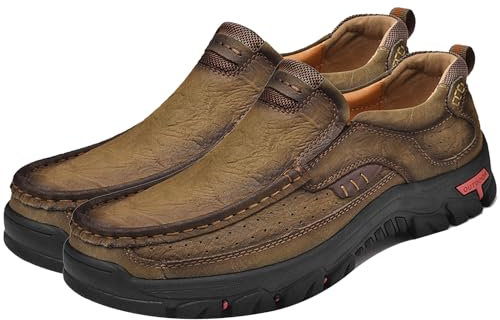 Aocase Chaussure de Marche Homme Chaussures Orthopédiques Pied Large Homme Chaussures de randonnée à Enfiler pour Homme en Cuir Légères Antidérapantes,Kaki,44/270mm