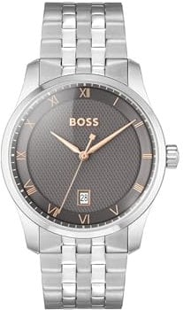 BOSS Uhr mit DREI-Zeiger-Quarzwerk für Herren Kollektion Principle mit Silbernes Edelstahlarmband - 1514116