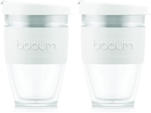 Bodum 11889-913S JOYCUP Mug à emporter double paroi, avec couvercle à vis, 0.25 l, plastique (Lot de 2)