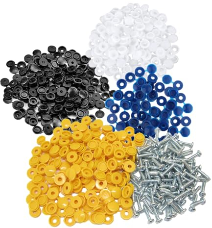 KafTon 100Pcs Assorted Hinged Screw Cover Caps Plastic Screw Caps Fold Screw Snap Covers Screw Head Decorative Caps for M 4 -M 6 Screws Black Blue Whie Yellow