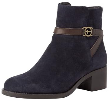 Tamaris Donna Absatzstiefelette Leder Blockabsatz Bequem, Navy Suede, 39 EU