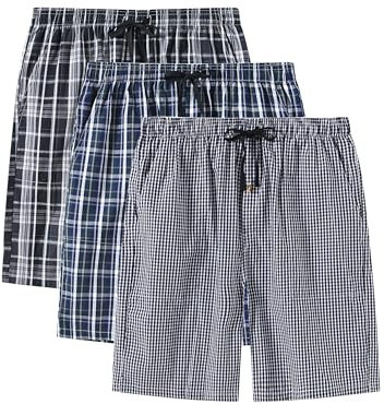 AjezMax Bas de Pyjama Homme Short en 100% coton avec poches Vêtements de nuit Short à carreaux pour la maison loisirs