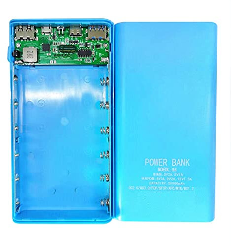 Stytpwra 18650 Power Bank Box 5V 2.1A LCD Display 20000MAh Power Board für 6X18650 DIY Powerbank Case (Blau)