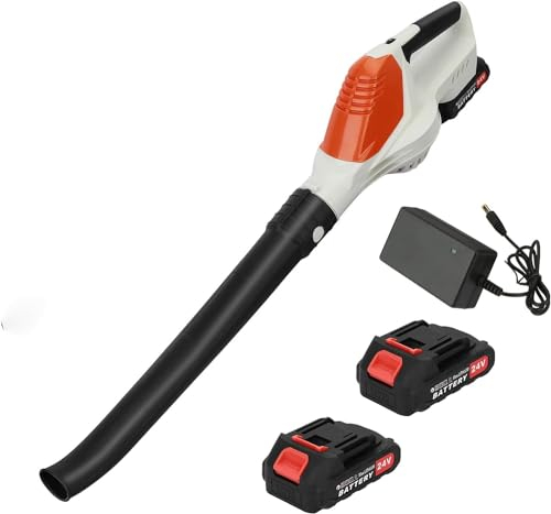 Calager Akku-Laubbläser,Elektrischer Hand-Laubbläser mit 2Batterien,5einstellbare Geschwindigkeiten,24V Batteriebetriebener Laubbläser,Leichter Leistungsstarker Gartenbläser für Rasen Terrasse (Weiß)