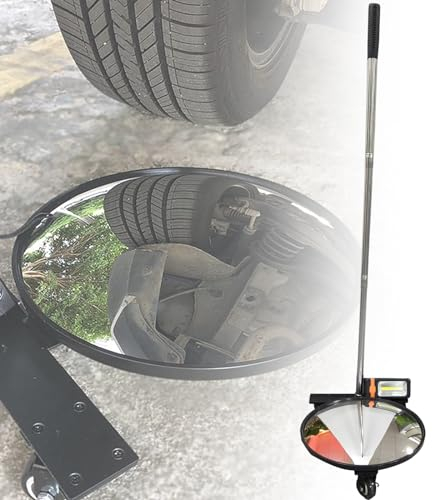 Teleskop-LED-Fahrzeuginspektionsspiegel 20 bis 45 Zoll mit konvexem Spiegel mit 30 cm Durchmesser, ausgestattet mit Rädern für einfache Mobilität, 2-facher HD-Effekt
