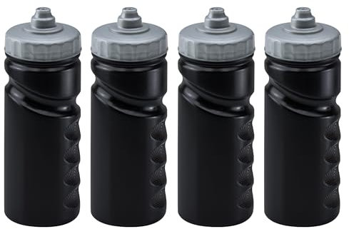 Foxberry 500ml Reusable Water Bottles - 4 Pack - Hands Free Lid - Spill Proof and Leak Proof Spout - BPA Free - Dishwasher Safe - Kids - School - Sports - Clubs (Black Bottle_Silver Lid)