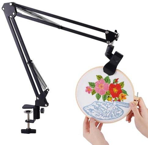 OLYCRAFT Black Embroidery Table Stand Kit - 8~12mm Hole Hand Embroidery Hoop Holder with 360° Rotation