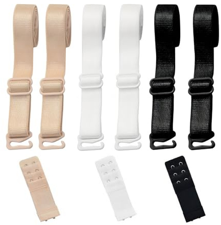 DHWEKU 6 pezzi di cinghie regolabili per reggiseno da donna, 3 pezzi di larghezza 10 mm da donna 2 ganci 3 file estensori per reggiseno elastici morbidi e confortevoli (carne bianca nera)