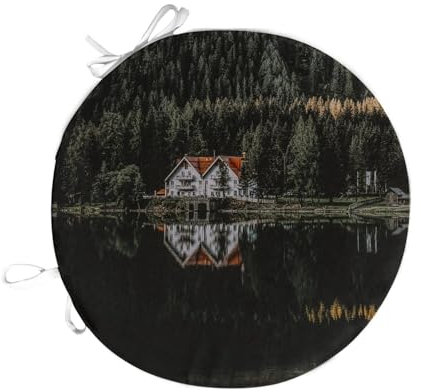 Fabulous Stuhlkissen, rund, Holzhaus am See im Wald, 40 cm