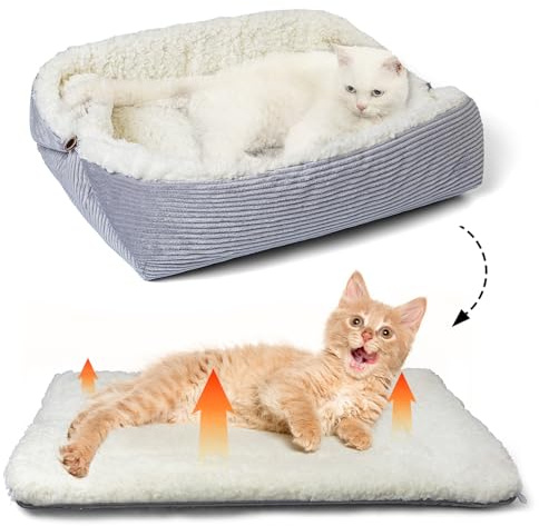 Ruitena Self Warming Cat Beds for Indoor Cats, 42x38 cm Convertible Small Cat Bed for Cats and Small Dogs, Washable Foldable Pet Pubby Bed Mat Kitten Bed Blanket