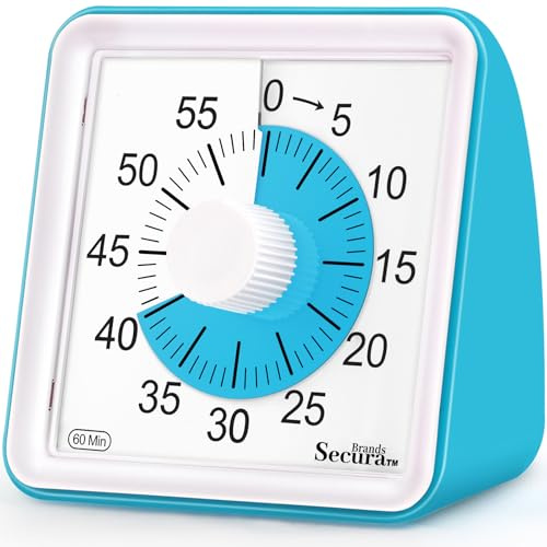 Secura Visueller Timer für Kinder, 60 Minuten, Countdown-Uhr, Timer für Sonderpädagogik, Klassenzimmer, Schule, Schreibtisch, Zuhause, Büro, leise, nicht tickende Zeitmanagement-Werkzeug (Blau & Blau)