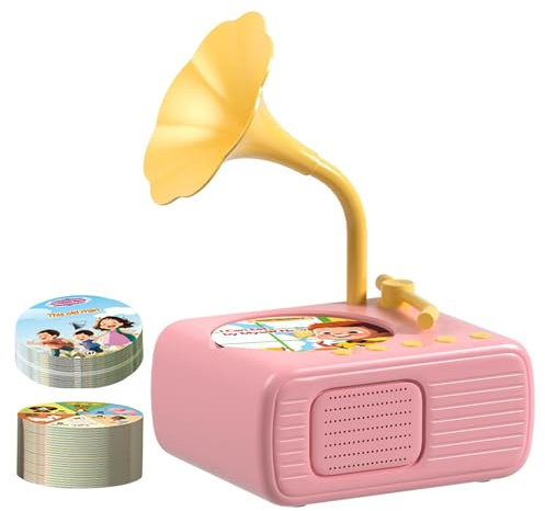 Fonógrafo infantil con 96 cartas, gramófono para niños, tocadiscos fonográfico para niños, juguete sensorial de aprendizaje colorido con 96 tarjetas, reproductor de música para historias fonográficas
