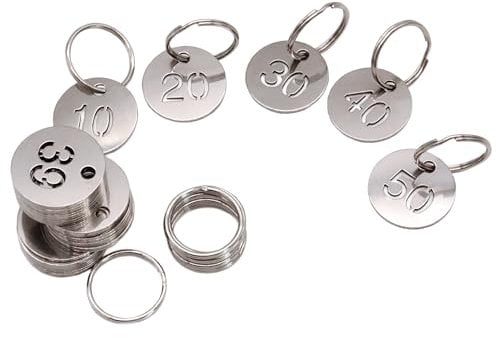 NestNook Nummerierte Schilder mit Schlüsselring, runde Schilder aus Edelstahl für Schließfächer, Schlafsäle – Zahlen 1 bis 20