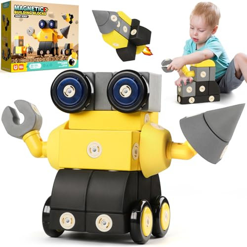 Jofuni Blocchi magnetici in schiuma per bambini da 1-3 (30 pezzi), blocchi di costruzione robot per bambini, giocattoli sensoriali STEM per bambini da 1-3, regali di compleanno per bambine da 1-3