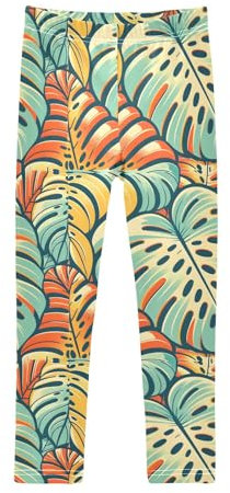Monstera Leaf Mädchen-Leggings, weiche athletische Hose, bequeme Strumpfhose, Stretch-Hose, Tanzhose, mehrfarbig, 4 Jahre