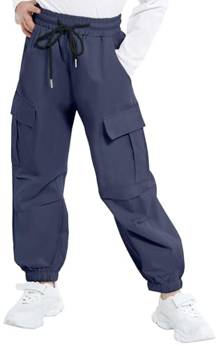 JiAmy Girls Cargo Joggers Parachute Trousers Multi Pocket 13-14Y, Navy Blue
