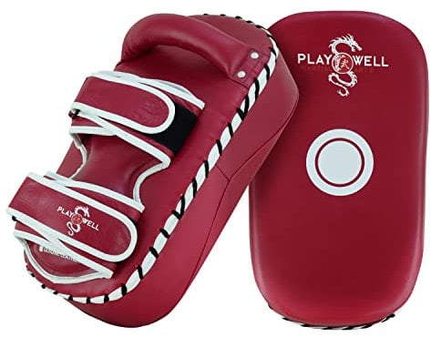 Playwell Gamma Premium: serie Maroon - Elite Leather Muay Thai Kick Pad - Coppia