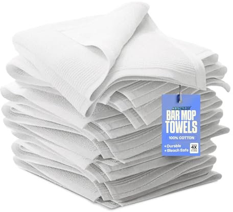 Absorbit Super Absorbent Heavy-Duty 100% Cotton Small White Kitchen Towels Spill Cleanup, Quick Drying Bar Mop Dish Cloth Towels for Home Chefs & Bartenders – Dish Drying White Hand Towels