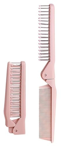 Pink Portable Folding Hair Comb, 180° Foldable Double Tooth Travel Hair Brush, Pocket Hair Comb for Women Students Commute Travel Hair Styling