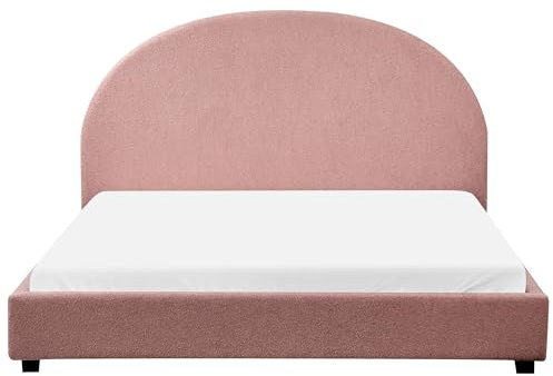 Beliani Minimalist Upholstered Waterbed EU King Size 5ft3 Boucle Pastel Pink Vaucluse
