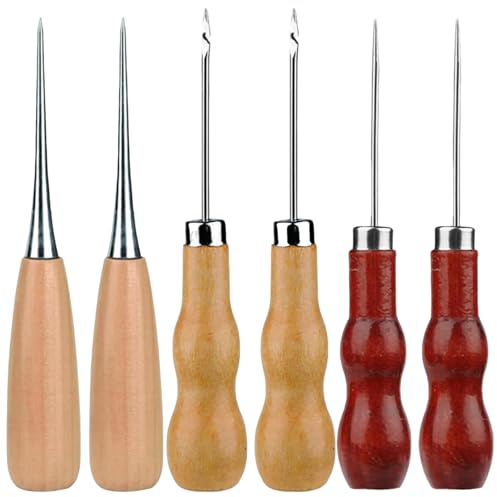 ANBOO 6PCS Bradawl Tool for Wood, Gourd Shape Awl Tool Set with Wooden Handles, Perfect for Wood Marking, Leather Stitching, DIY Crafts and Home Repairs
