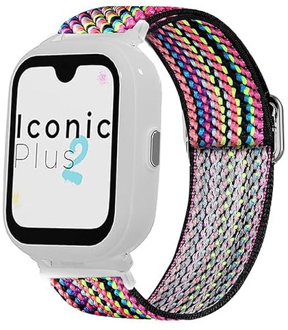 Lamshaw Correa Compatible con SaveFamily Smartwatch - Nylon Elástico Ajustable para SaveFamily Iconic Plus 2/Senior/SaveWatch Plus 4G - Banda Deportiva de Repuesto (Arco Iris bohemio)