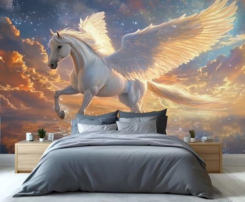 YXQAIED Pegasus Wallpaper, Imaginative Wallpaper for Bedroom, Animals Living Room Wallpapers, 3D Large Mural & Kitchen Decor Poster (Not Peel and Stick)