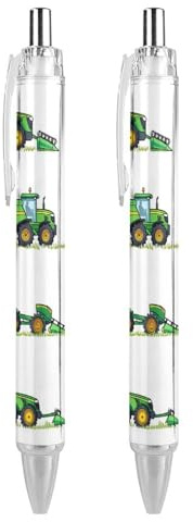 THKVSV Grüner Fahrzeugbau-Traktor-Roller, schwarzer Kugelschreiber, einziehbarer Journaling-Stift, Arbeitsstifte für Bürobedarf, 2 Stück