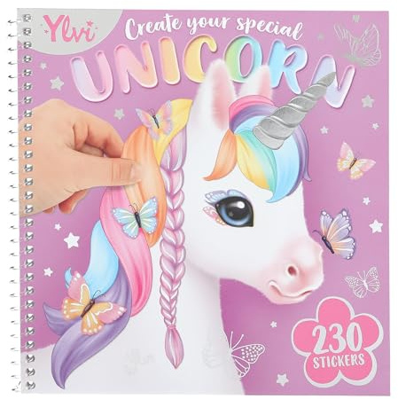 Depesche 13750 Ylvi Create Your Special Unicorn - Dress Me Up Sticker Book with 24 Pages of Unicorn Designs to Decorate with 11 Pages of Stickers Accessories