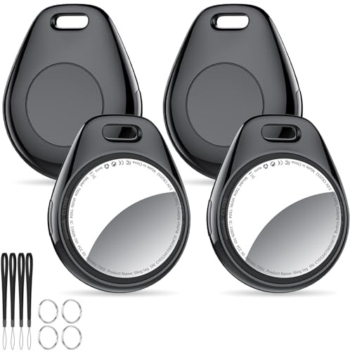 Tukio® Air Tags Item Finder-4 Pack Compatible with Apple Find My (iOS Only) | Replaceable Battery, 5.3 Bluetooth Tracker and Item Locator with 100dB Sound, Your Luggage Tracker, Key Tracker etc. Black
