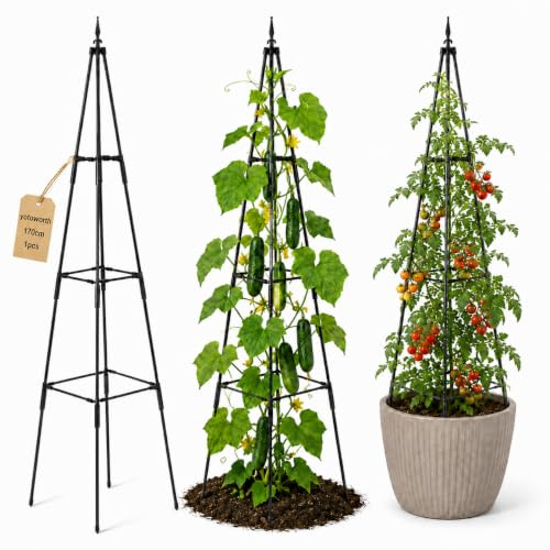 yotoworth Rankhilfe Metall 170 cm, Rankobelisk für Kletterpflanzen, freistehendes Rankgitter für Rosen, Clematis und Tomaten, wetterfester Rankturm für Garten, Schwarz, 1 Stück
