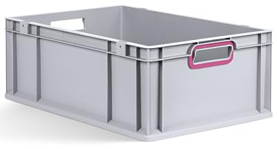 aidB Eurobox NextGen 2.0 - 600x400x220mm – Stapelbare 44L Kunststoffbox mit offenen Griffen – Lagerbox für Aufbewahrung, Transport & Organisation – Industriequalität - inkl. ColorClips in Purpur