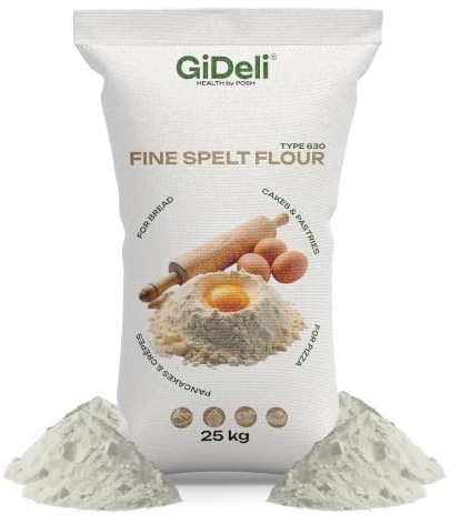 GiDeli Dinkelmehl Typ 630 25kg - Reines Dinkel Mehl Fein zum Brot Backen, für Pizza und Kuchen - GVO-frei