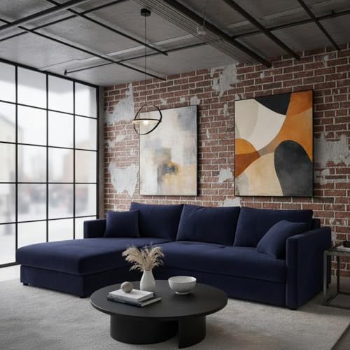 Bortaberg Orea Corner Sofa Bed with Large Sleeping Function and Double Storage Container 227x150cm Elegant Living Room Left Side Blue