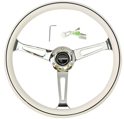Klassisches Holzlenkrad, 15 Zoll (380 mm), universell einsetzbar für Rennwagen, Retro-Lenkrad mit Hupenknopf, 3 Speichen, 6 Schrauben, für Oldtimer-Modifikationen, Sim-Driving, Motorsport, JDM