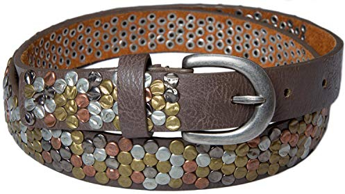 styleBREAKER Nietengürtel mit mehrfarbigen Nieten im Vintage Style, kürzbar, schmal 03010012, Farbe:Braun, Größe:90cm