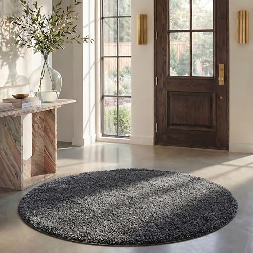 SAFAVIEH California Shag Collection Area Rug - 6'7 Round, Dark Grey, Non-Shedding & Easy to Clean, Ultra Plush Thick Pile, Ideal for Living Room, Bedroom, Dining Space (SG151-8484)