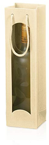 Wein Tragetüte Geschenktasche Welle mit Fenster creme für 1 Flasche VE 20
