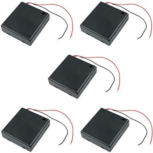 Enclosed 4 AA Battery Holder Case Box With 150mm Wire Leads and Switch (Pack of 5)