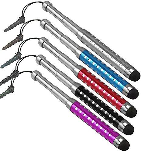 Mini Stylus for Touch Screens with Anti Dust Plug Cap, Extendable Retractable Universal Capacitive Touch Screen Stylus Pens for Playbook, iPad,iPad Pro, iPad Air, Tablets,Samsung Galaxy, Tablet Any Touch Screen Device [5 Pack Assorted Colors]