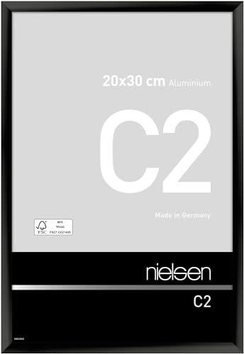 nielsen Bilderrahmen, 20 x 30 cm, Aluminium, Schwarz glanz, Fotorahmen zum Auftstellen und Aufhängen im Hoch- & Querformat, Echtglas, C2