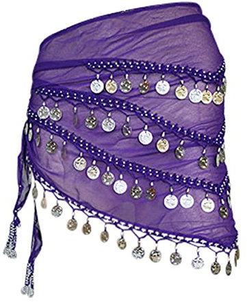 Trendofindia Bauchtanz Hüfttuch Lila 4-reihig Gold