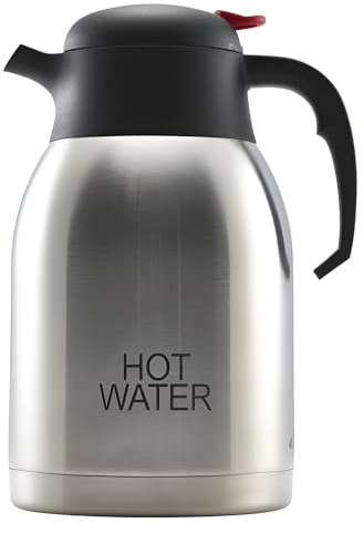 Genware NEV-V2099HOTWATER Vacuum Push Button Jug, Inscribed Hot Water, 2.0 L