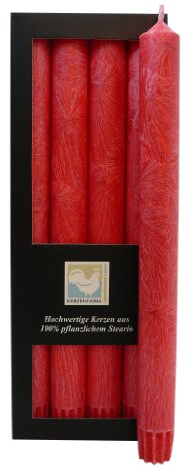 Stearin Stabkerzen, 250 x 22 mm, Rot, 4er-Pack, Bio - Kerzen / Stearin - Leuchterkerzen