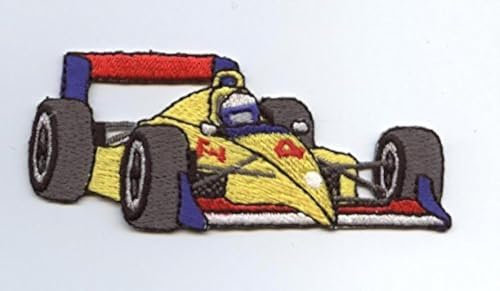 Yellow Racecar Auto Racing Embroidered Iron on Patch